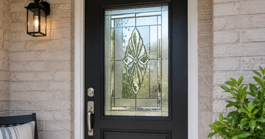 technician replacing a cracked decorative glass panel in Bramalea, Brampton