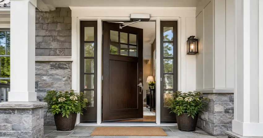 residential automatic door opener installed on exterior entry door in Ebenezer, Brampton
