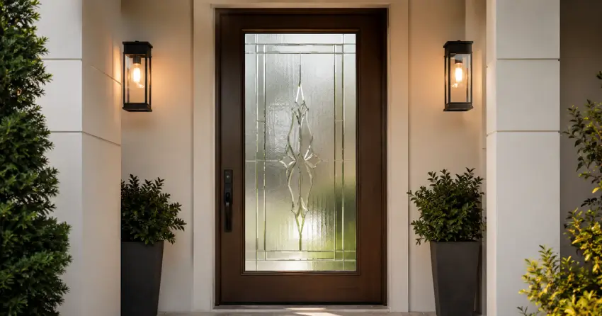 decorative frosted glass panel installed in a front door in Brampton West, Brampton