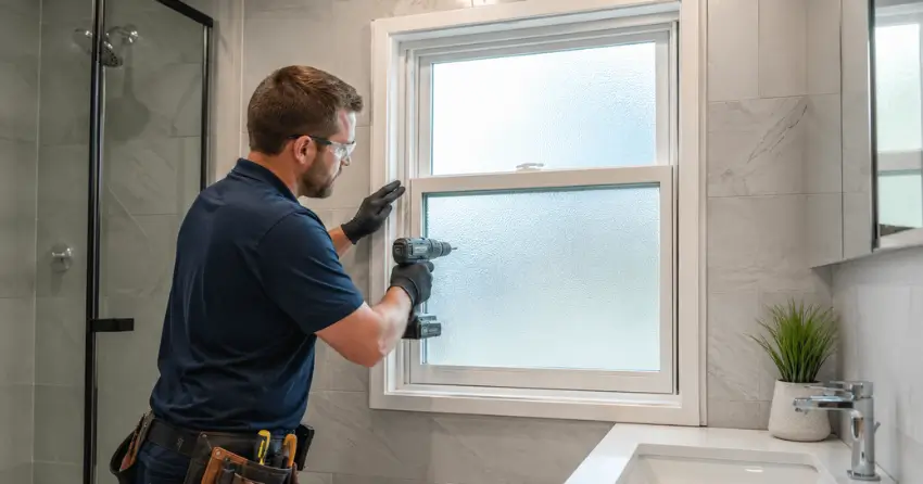 frosted glass installation bathroom window in Brampton South, Brampton