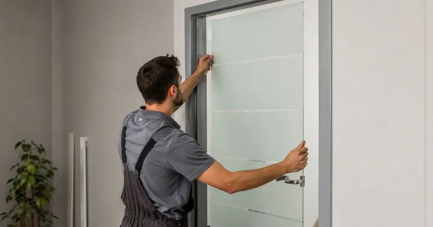 frosted glass interior door panel installation in Castlemore, Brampton