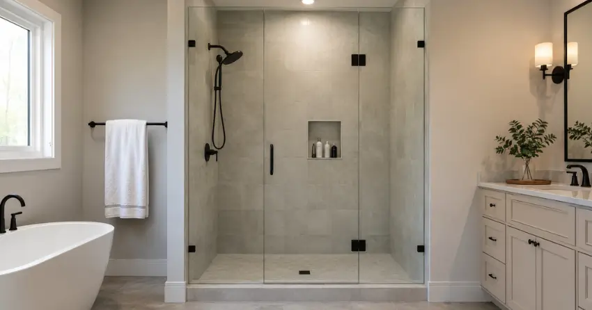 new frameless glass shower door installed in Chinguacousy, Brampton