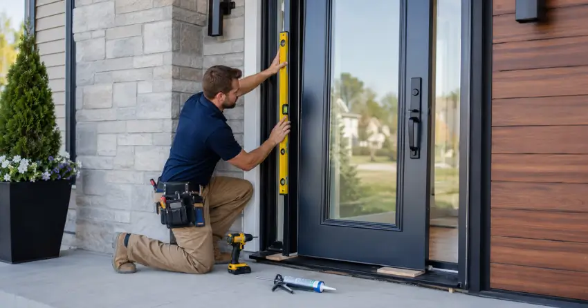 glass outside door installation with energy-efficient double-pane glazing in Ebenezer, Brampton