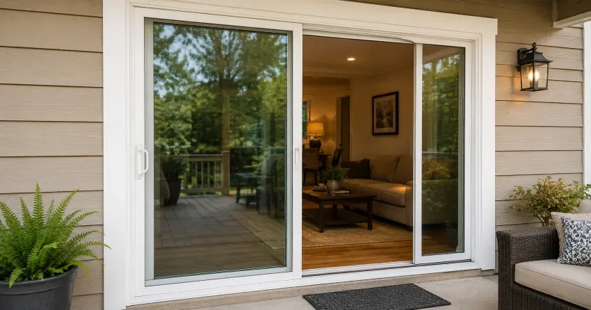 Patio Door Installation technician setting a new frame in Chinguacousy, Brampton