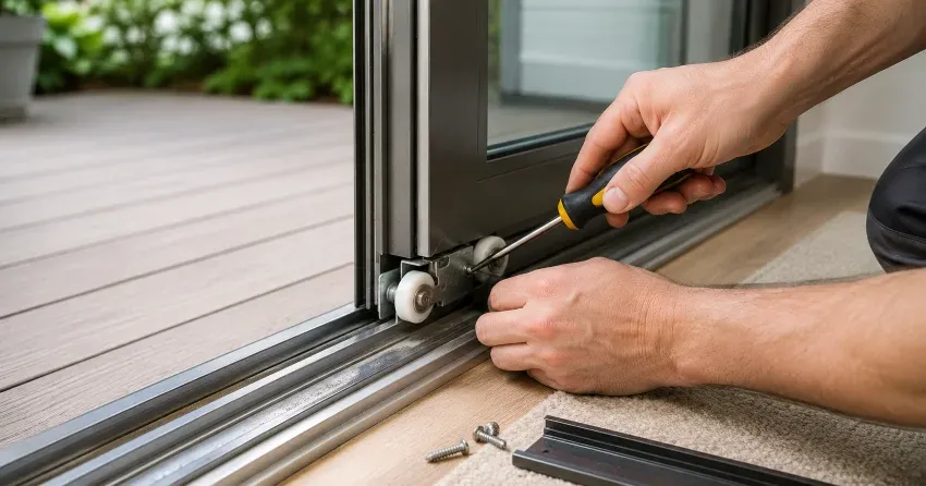 sliding door fix Madoc, Brampton technician diagnosing track issue
