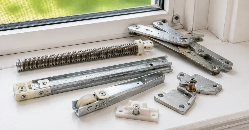 technician adjusting window sash alignment in Alloa, Brampton home